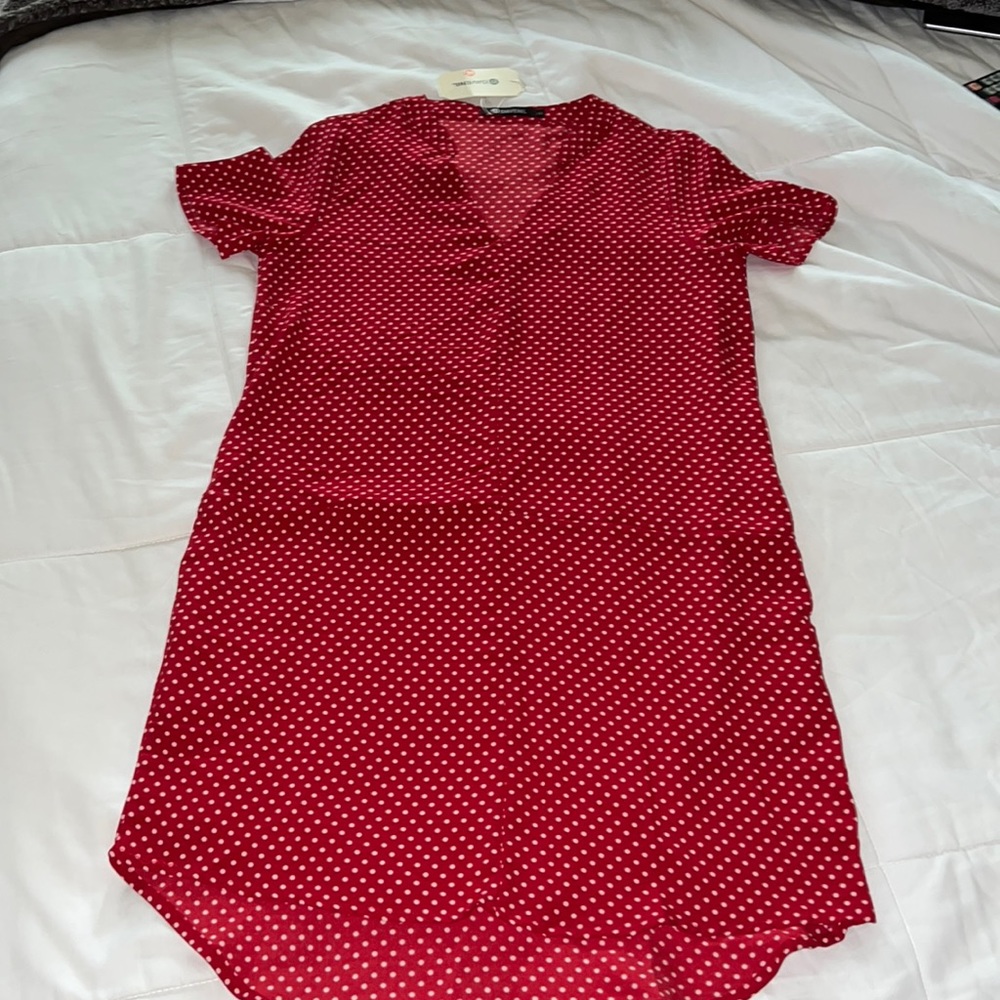 Davenil red and white polka dot oversized tunic top size small